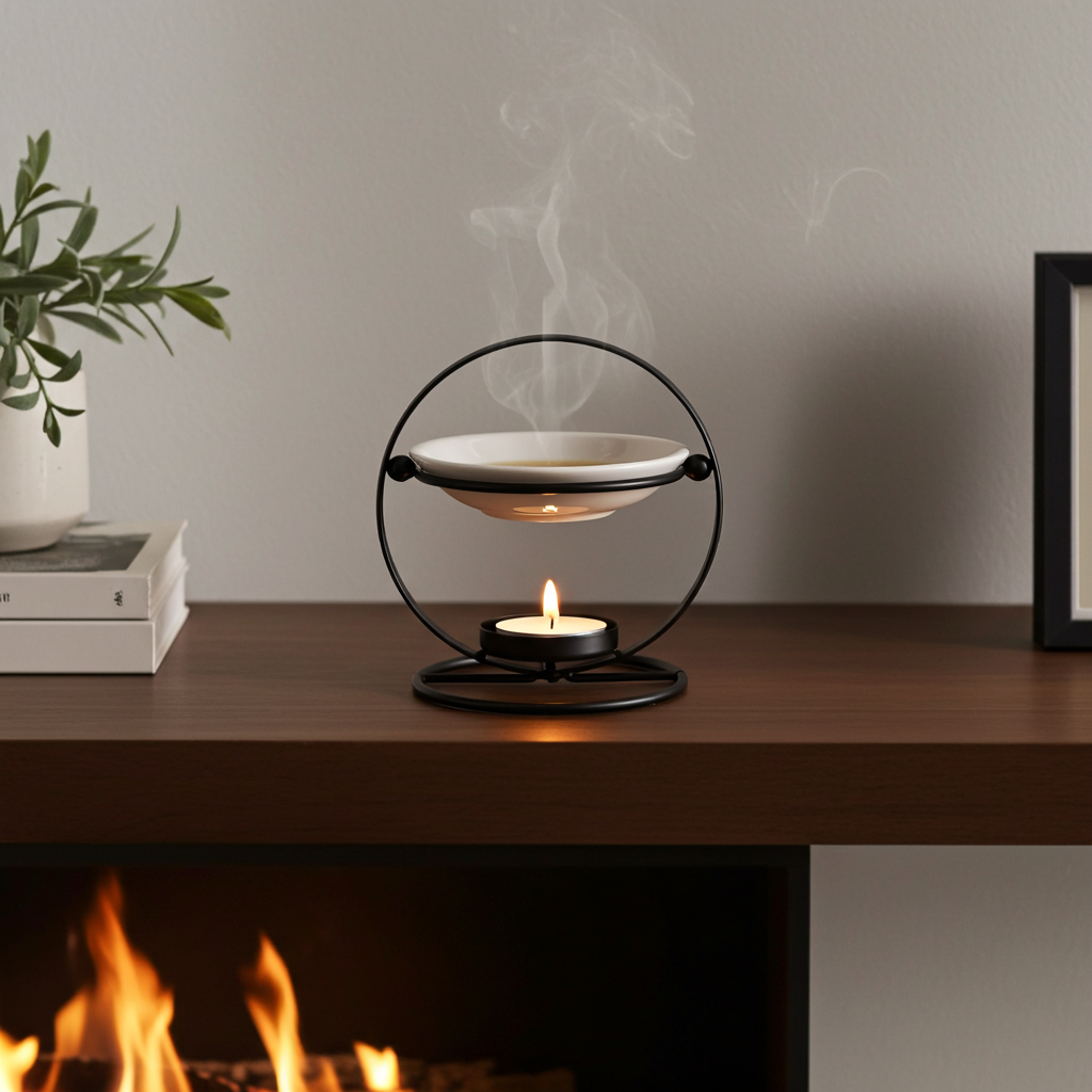 Minimalist Iron & Ceramic Halo Oil Burner