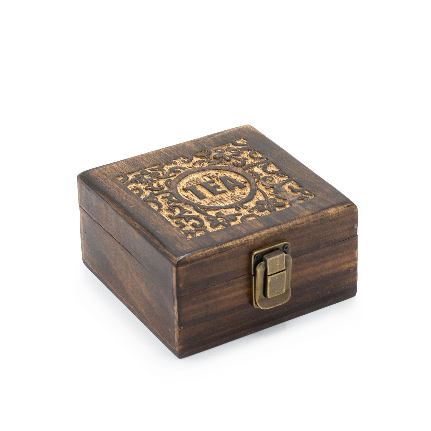 Hand-Carved Mango Wood Tea Box (4 Compartments)