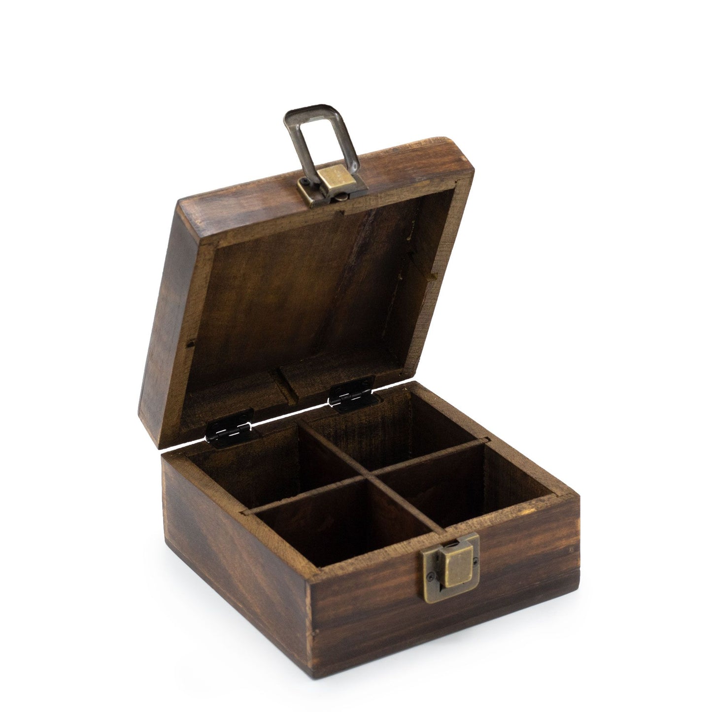 Hand-Carved Mango Wood Tea Box (4 Compartments)