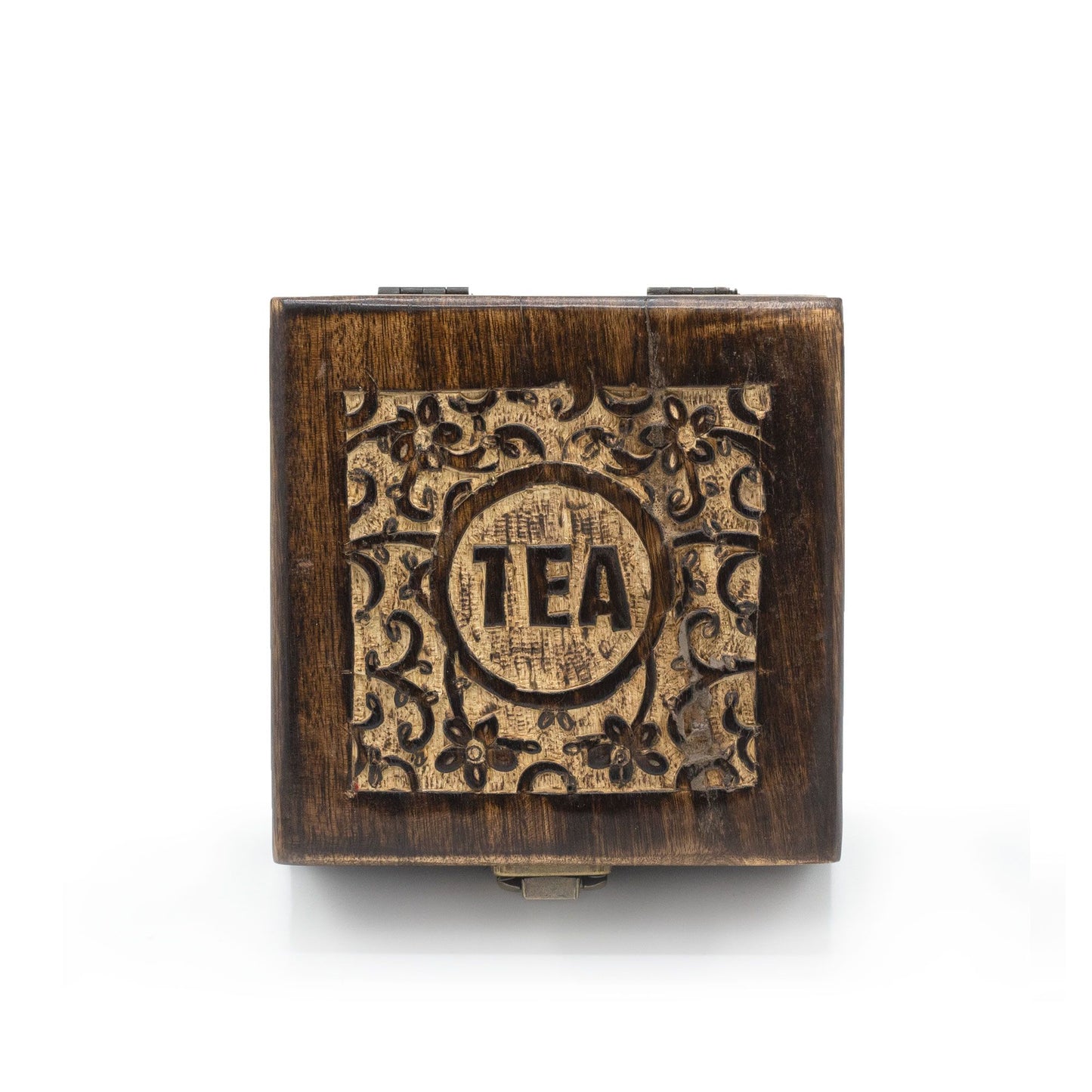 Hand-Carved Mango Wood Tea Box (4 Compartments)