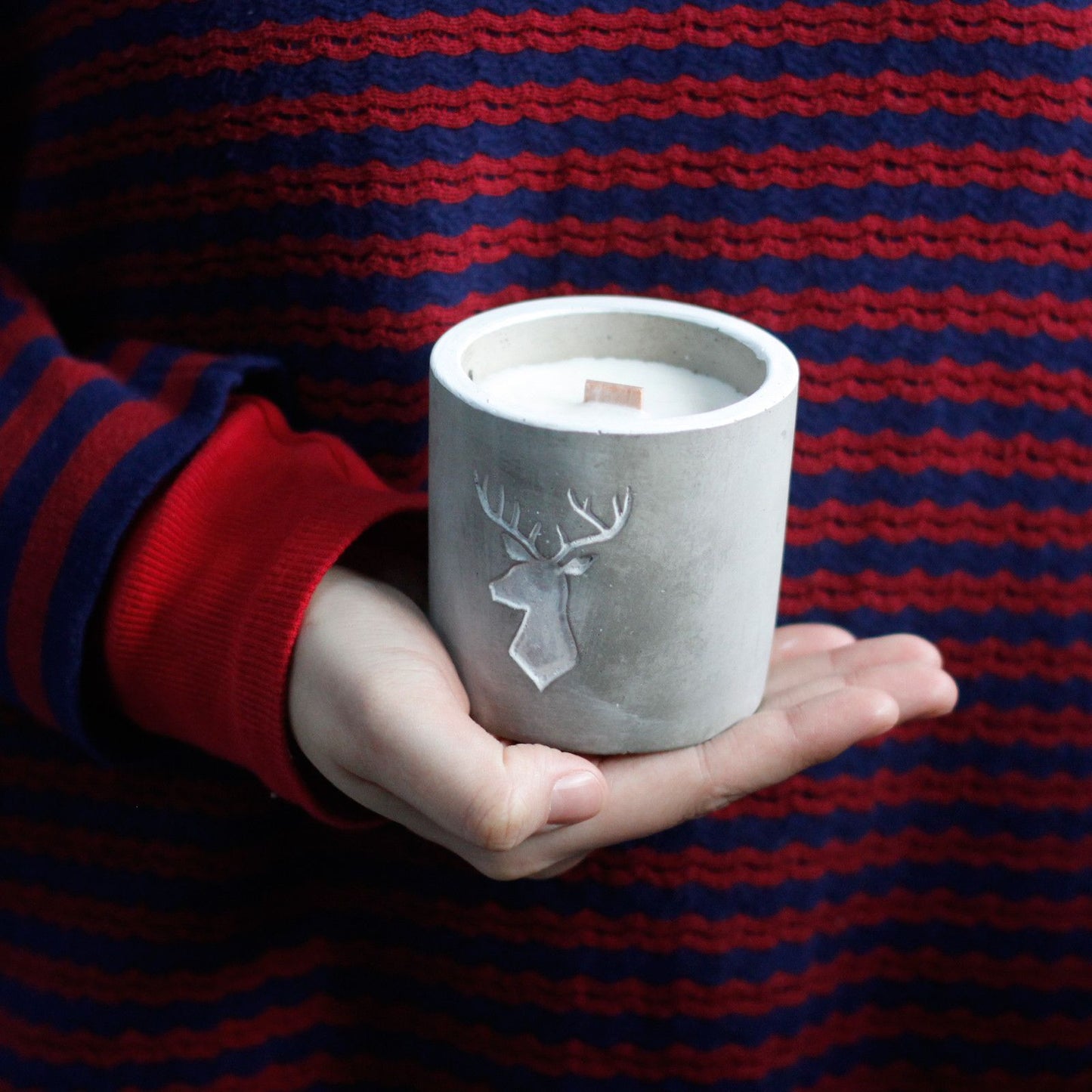 Whisky & Woodsmoke Botanical Wood-Wick Candle (Stag Head Concrete Pot)