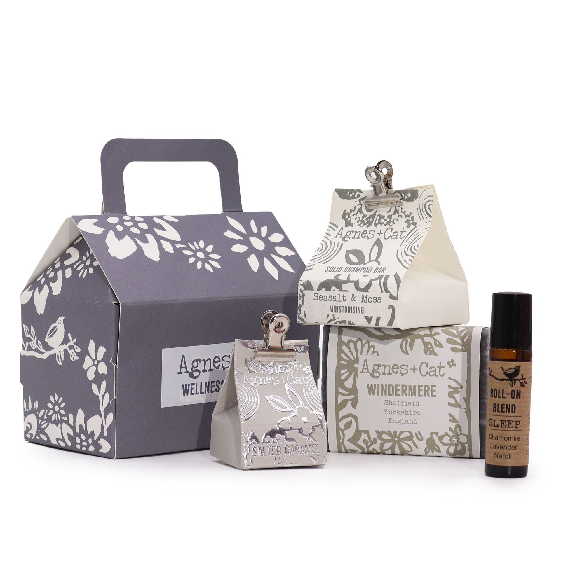 Agnes + Cat Lake Breeze wellness gift set including artisanal candles and essential oil products.
