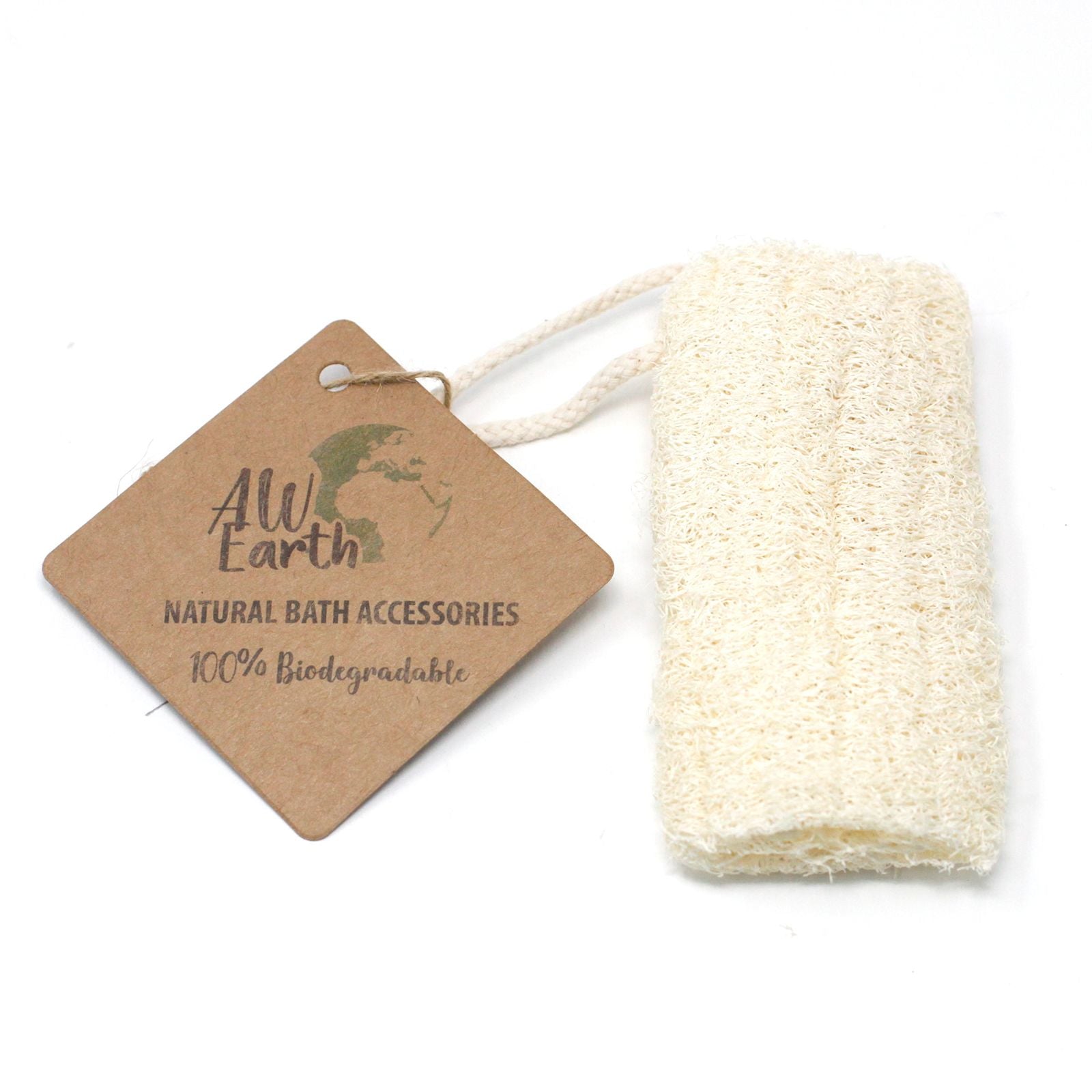 Natural fibrous luffa gourd exfoliation scrub with hanging rope for sustainable bathroom use.