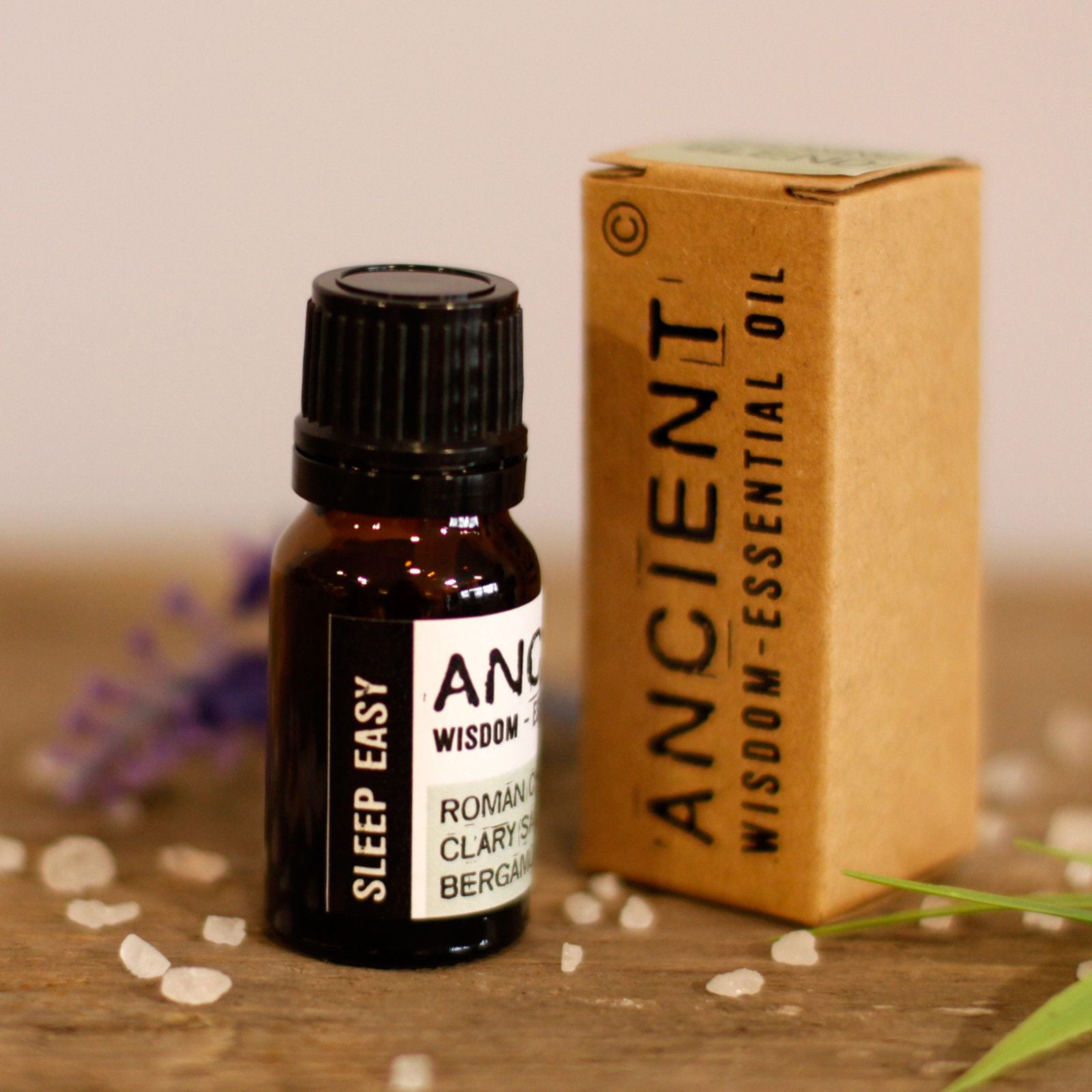 Sleep Easy botanical essential oil blend in a 10ml apothecary amber bottle.