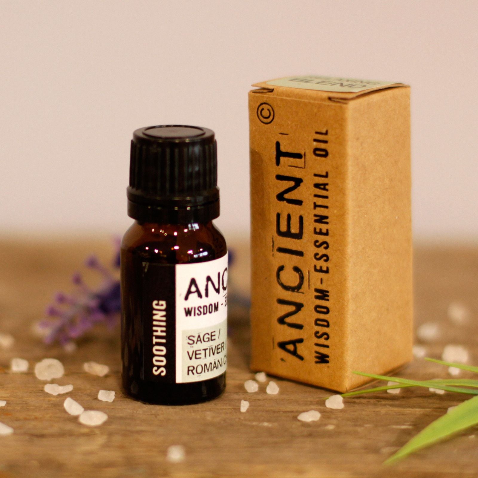 Soothing botanical essential oil blend in a 10ml apothecary amber vial.