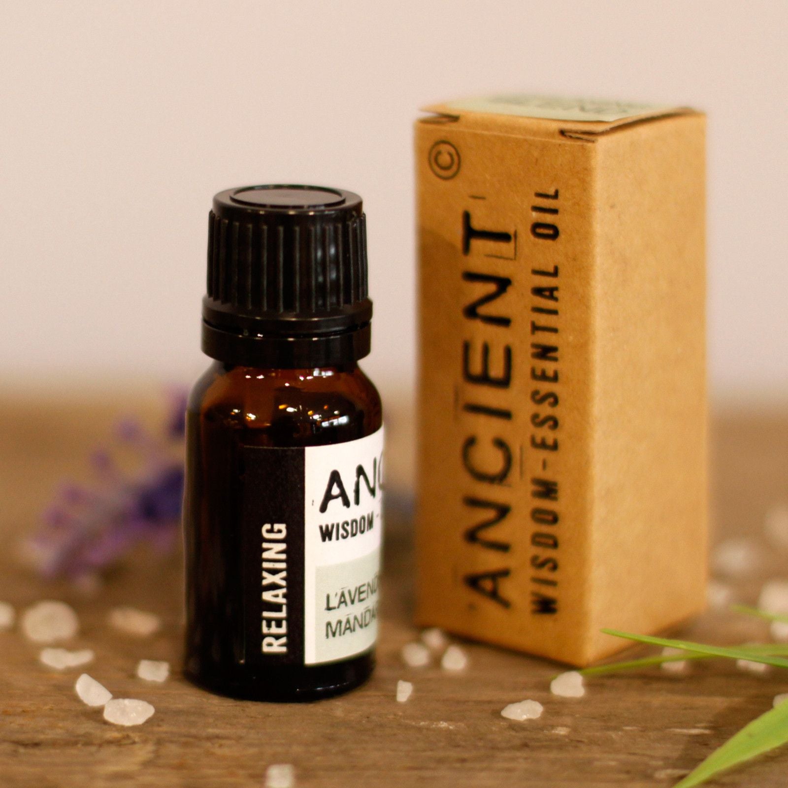 Relaxing botanical essential oil blend in a 10ml apothecary amber vial.