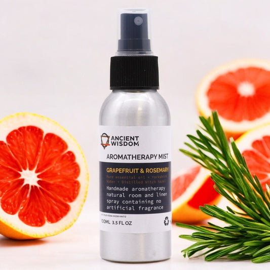 Grapefruit and Rosemary botanical room mist in a 100ml aluminium bottle.